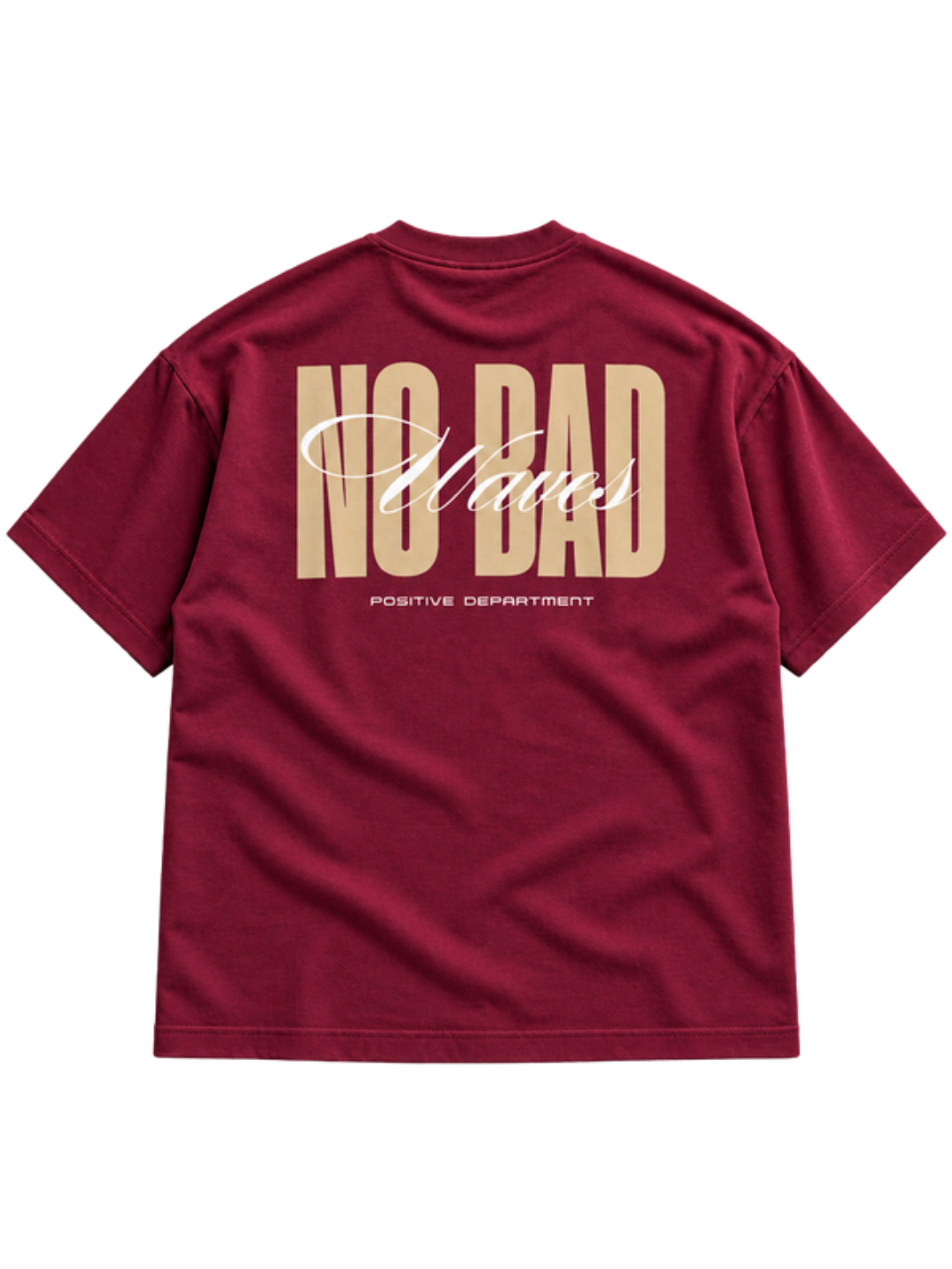 No Bad Waves Maroon t-shirt mockup