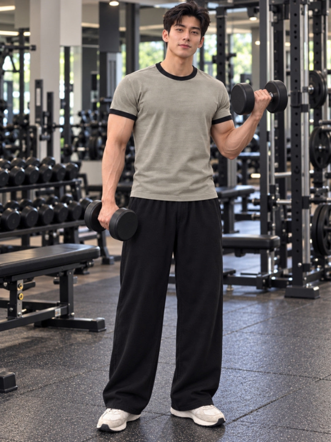 Khaki ringer t-shirt gym