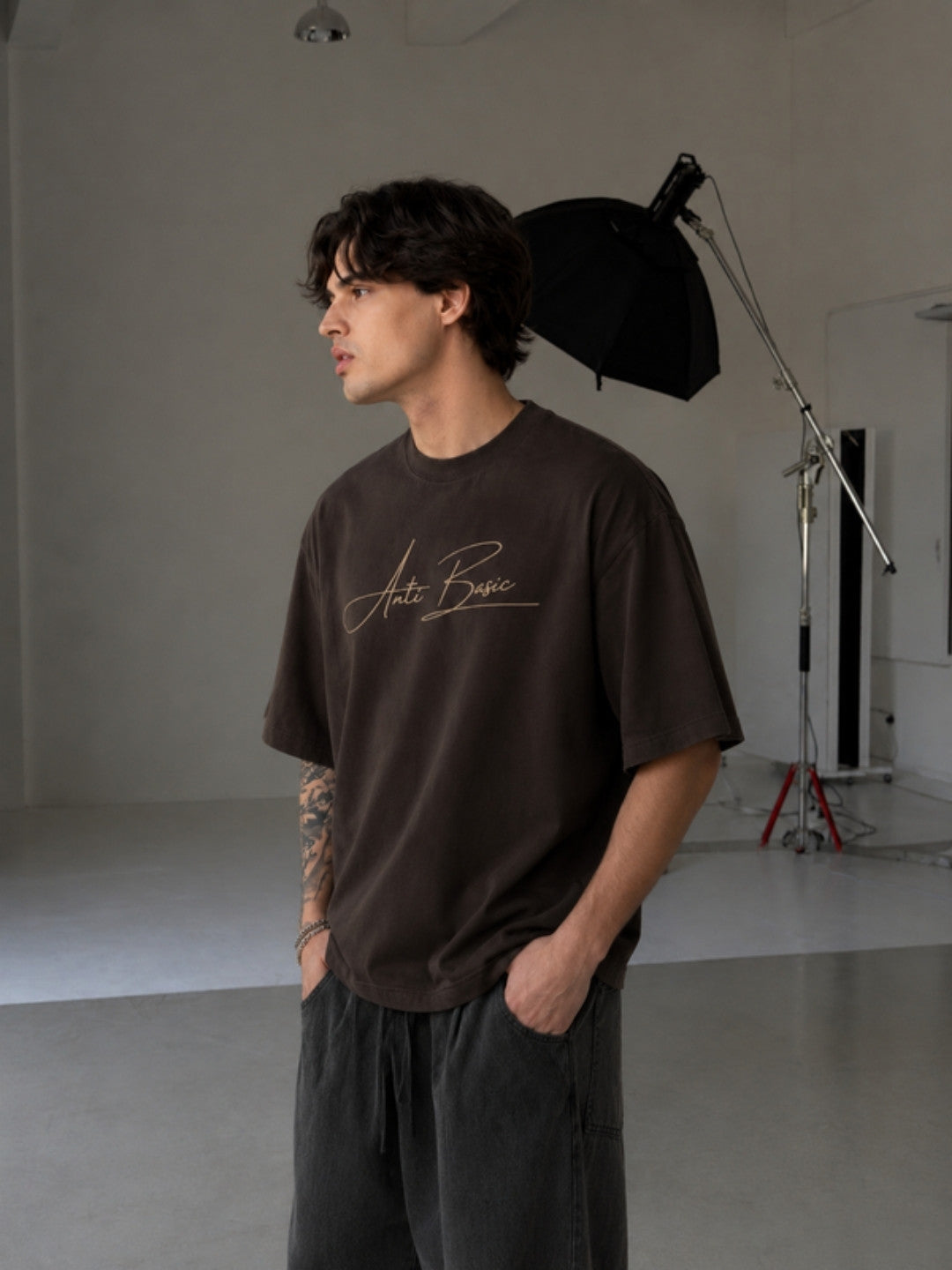 Coffee brown Anti Basic t-shirt front
