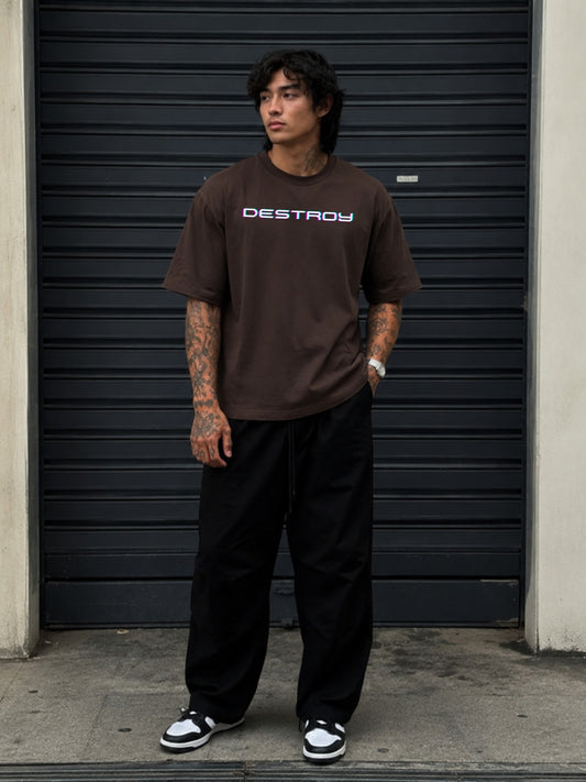 Coffee brown DESTROY t-shirt front