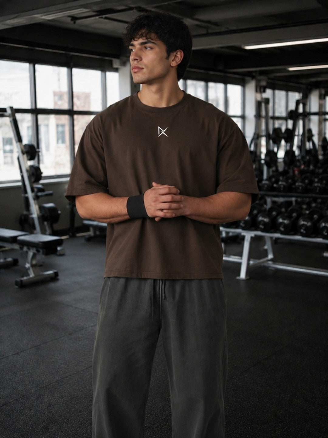 Coffee brown t-shirt front with NOX logo