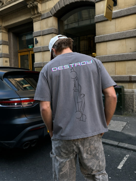Charcoal grey DESTROY t-shirt back