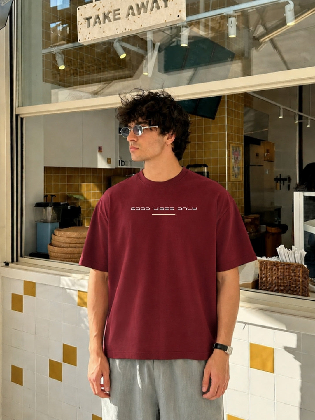 Maroon No Bad Waves t-shirt front