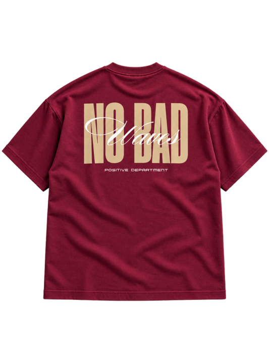 No Bad Waves Maroon t-shirt mockup