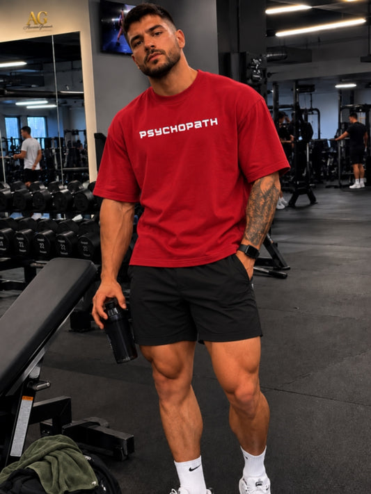 Red Psychopath t-shirt on model