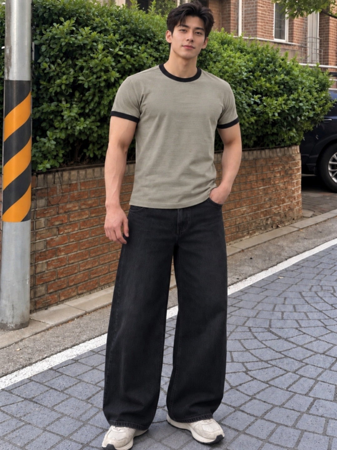 Khaki ringer t-shirt front