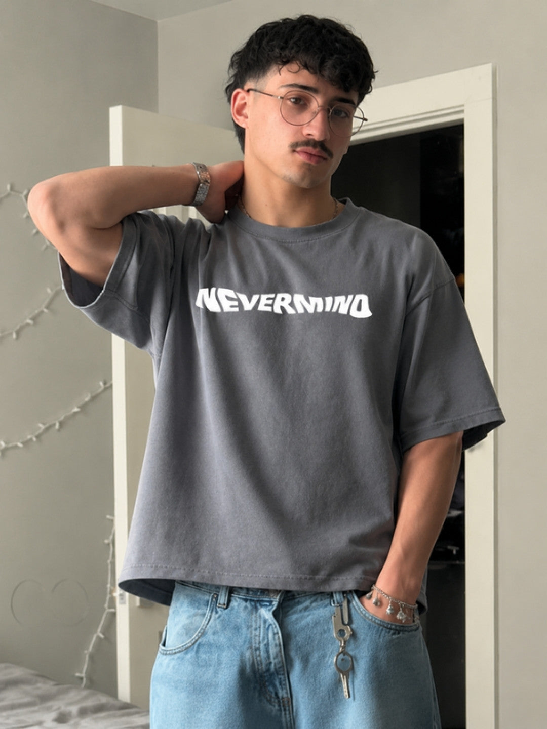 Grey NEVERMIND t-shirt styled
