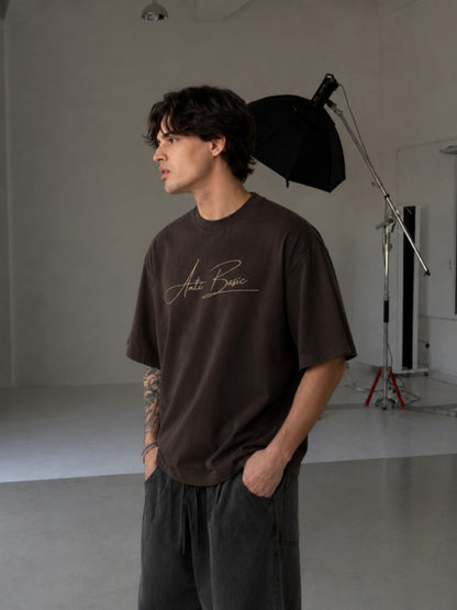 Coffee brown Anti Basic t-shirt front