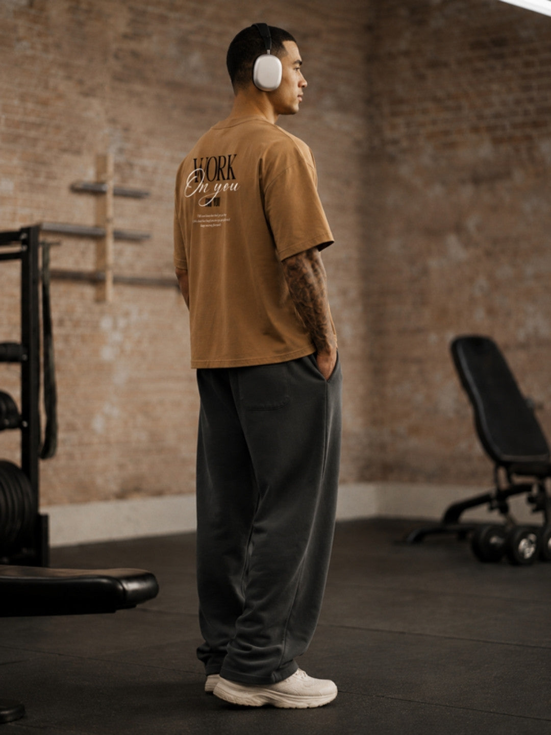 Camel brown Work On You t-shirt lifestyle