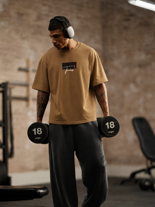 Camel brown Work On You t-shirt front