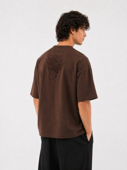 Brown line art t-shirt back