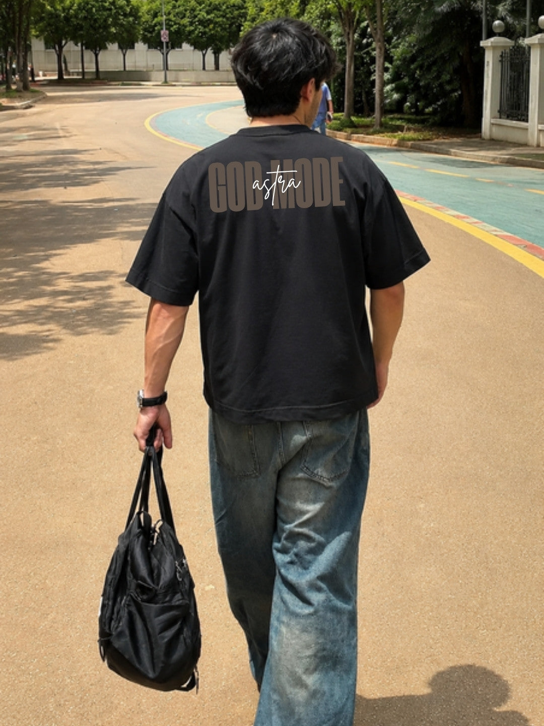 Black GOD MODE t-shirt styled