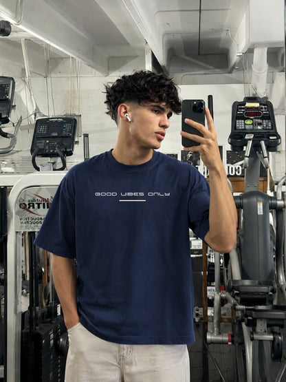 Navy No Bad Waves t-shirt styled