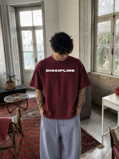 Maroon DISCIPLINE t-shirt front
