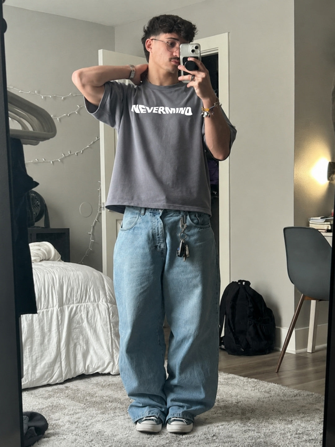 Grey NEVERMIND t-shirt lifestyle