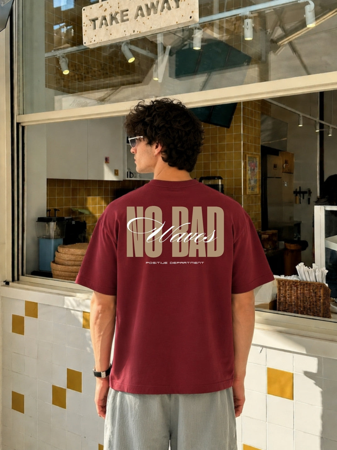 Maroon No Bad Waves t-shirt back