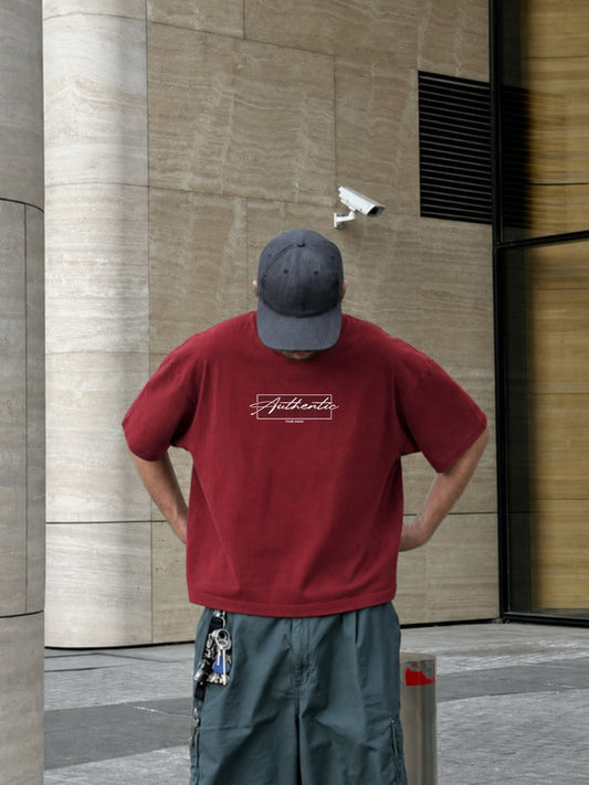 Maroon Authentic t-shirt on model