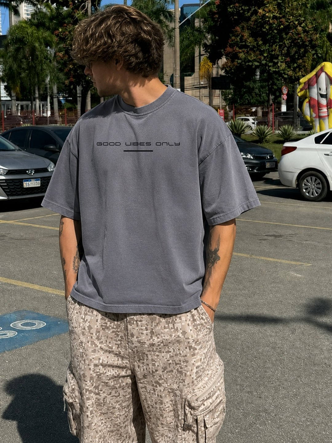 Good vibes only - Grey Oversized T-Shirt