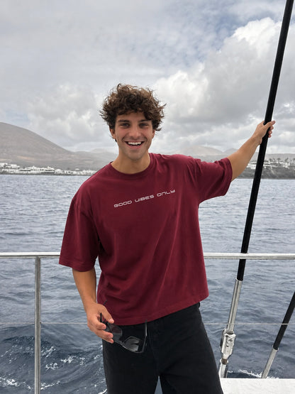 Good vibes only - Maroon Oversized T-Shirt