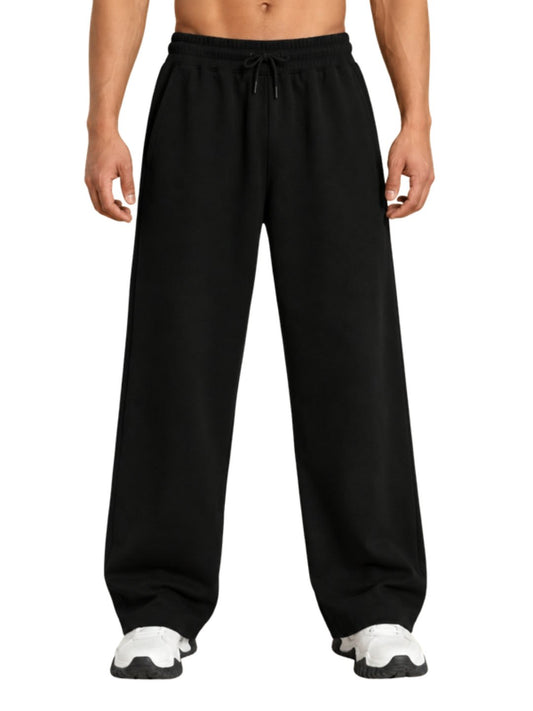 Black relaxed straight-fit track pants front