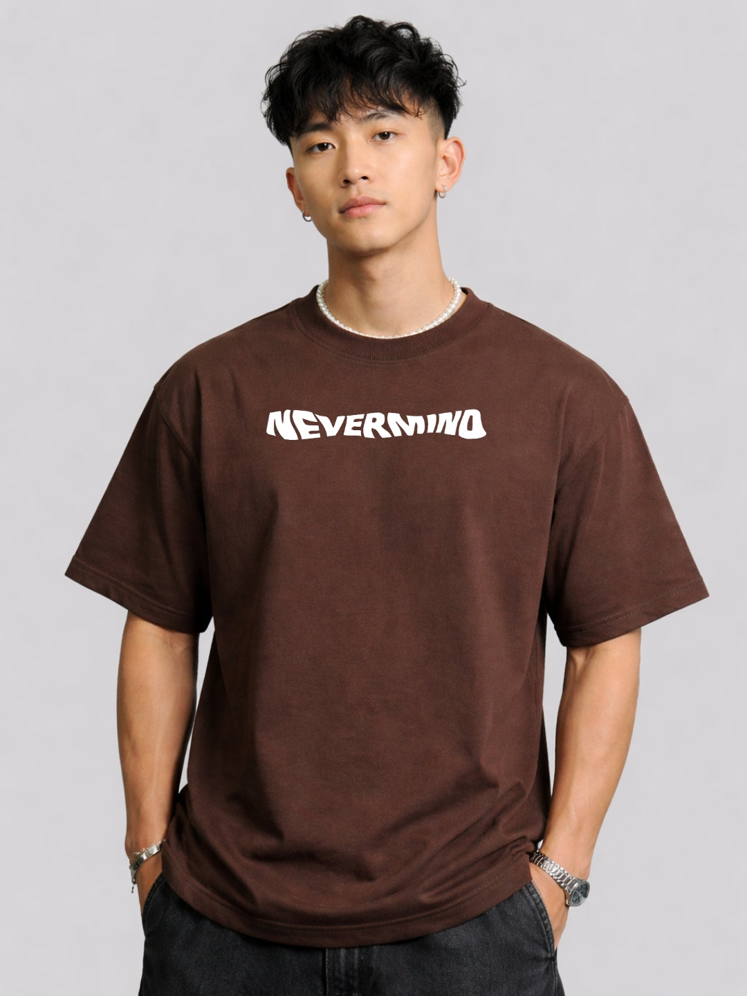 Never-mind Brown Oversized tee